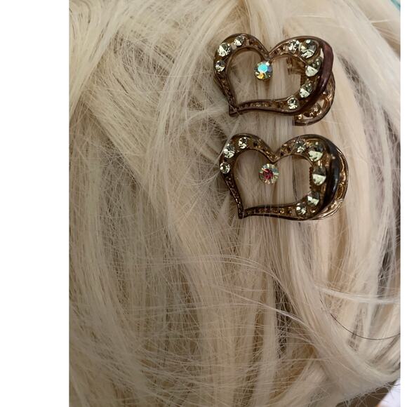 Gold Tone Heart Rhinestone Mini Claw Hair-clips set of 2 - Picture 8 of 8